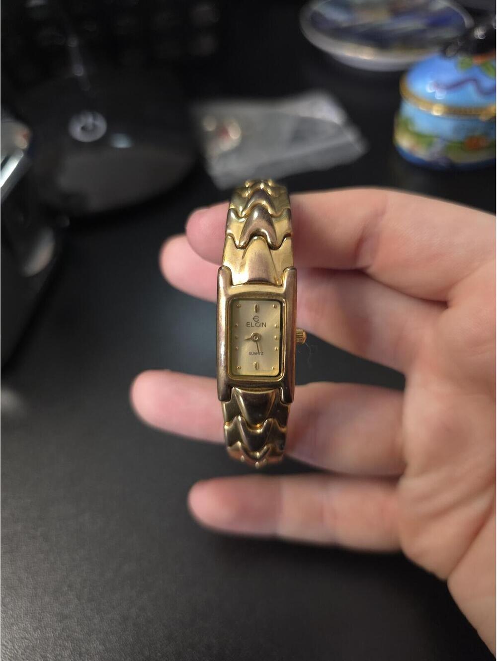 Vintage Elgin Women’s Gold Tone Rectangular Watch FOR PARTS REPAIR CRAFTS